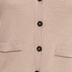 Pre Owned Brunello Cucinelli Beige Rib Knit Sleeveless Monili Bead Detail Cardigan S