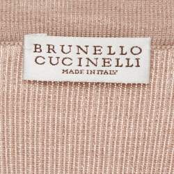 Pre Owned Brunello Cucinelli Beige Rib Knit Sleeveless Monili Bead Detail Cardigan S