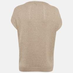 Pre Owned Brunello Cucinelli Beige Lurex Rib Knit Top XS 