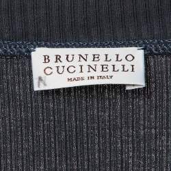 Pre Owned Brunello Cucinelli Grey Knit Monili Sleeve Detail Top S