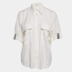 Pre Owned Brunello Cucinelli White Cotton Blend Embellished Trim Short Sleeve Shirt S 