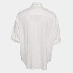 Pre Owned Brunello Cucinelli White Cotton Blend Embellished Trim Short Sleeve Shirt S 