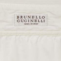 Pre Owned Brunello Cucinelli White Cotton Blend Embellished Trim Short Sleeve Shirt S 
