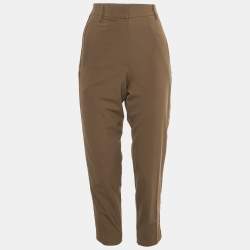 Pre Owned Brunello Cucinelli Brown Velvet Trim Wool Trousers S