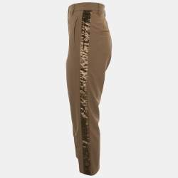 Pre Owned Brunello Cucinelli Brown Velvet Trim Wool Trousers S