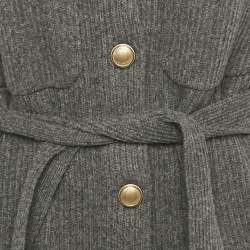 Pre Owned Brunello Cucinelli Grey Rib Knit Belted Jacket S