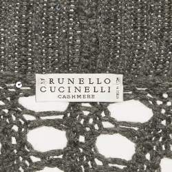 Pre Owned Brunello Cucinelli Grey Sequin Open Knit Cardigan S