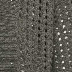 Pre Owned Brunello Cucinelli Grey Sequin Open Knit Cardigan S