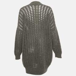 Pre Owned Brunello Cucinelli Grey Sequin Open Knit Cardigan S