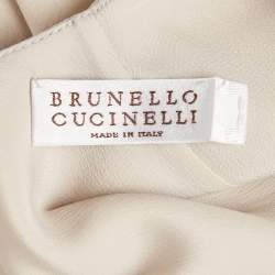 Pre Owned Brunello Cucinelli Beige Embellished Trim Silk Maxi Dress M