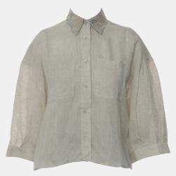 Pre Owned Brunello Cucinelli Linen Shirt With Dazzling Magnolia Collar