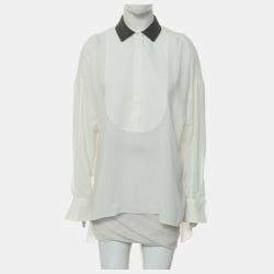 Pre Owned Brunello Cucinelli Off White Monili-Collar Long Sleeve Shirt