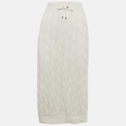 مملوكة مسبقًا تنورة ميدي برونيلو كوتشينيللي حياكة كابل أبيض برباط خصر مقاس كبير جدًا