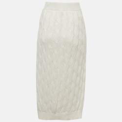 مملوكة مسبقًا تنورة ميدي برونيلو كوتشينيللي حياكة كابل أبيض برباط خصر مقاس كبير جدًا