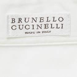 مملوكة مسبقًا Brunello Cucinelli White Embellished Trim Cotton Blend Shirt L