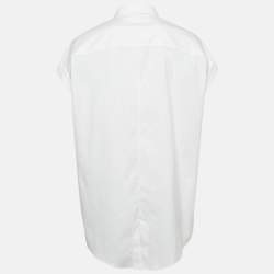 مملوكة مسبقًا Brunello Cucinelli White Embellished Trim Cotton Blend Shirt L