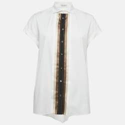 مملوكة مسبقًا Brunello Cucinelli White Embellished Trim Cotton Blend Shirt L