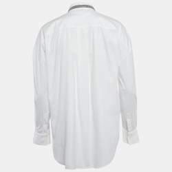 مملوكة مسبقًا Brunello Cucinelli White Collar Embellished Trim Cotton Blend Shirt M