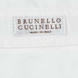م�ملوكة مسبقًا Brunello Cucinelli White Collar Embellished Trim Cotton Blend Shirt M