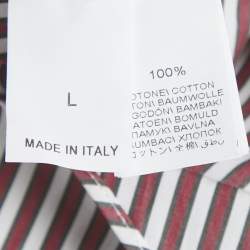 Pre Owned قميص برونيللو كوتشينيللي قطن مخطط مزين بورجوندي مقاس كبير