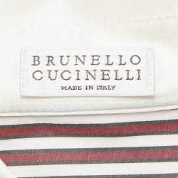 Pre Owned قميص برونيللو كوتشينيللي قطن مخطط مزين بورجوندي مقاس كبير