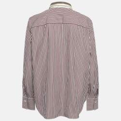 Pre Owned قميص برونيللو كوتشينيللي قطن مخطط مزين بورجوندي مقاس كبير