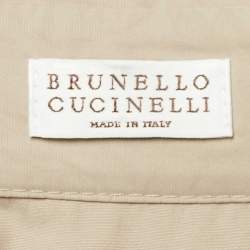 Pre Owned فستان برونيلو كوتشينيللي بيج قطن ممزوج بكسرات ميدي مقاس متوسط