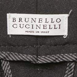 Pre Owned بنطلون بر�ونيللو كوتشينيللي صوف رمادي مزين تقليم مزيج مقاس صغير - سمول