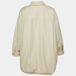 Pre Owned جاكيت برونيللو كوتشينيللي مبطن بخليط صناعي بيج مزين بحافة مقاس كبير