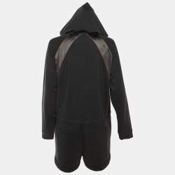 Pre Owned جمبسوت مزود بغطاء للرأس برونيلو كوتشينيلي تريكو قطن رمادي داكن مقاس كبير ( لارج )