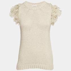 مملوكة مسبقًا Brunello Cucinelli Cream Knit Sleeveless Top M