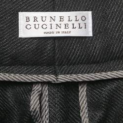 مملوكة مسبقًا Brunello Cucinelli Black Linen Drill Pleated Trousers S