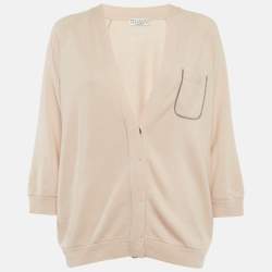 Pre Owned Brunello Cucinelli Pink Cashmere Monili Pocket Cardigan L