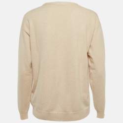 مملوكة مسبقًا Brunello Cucinelli Beige Cashmere Monili V-Neck Sweater M