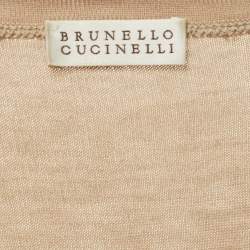 Pre Owned فستان برونيللو كوتشينيللي بيج قطن تريكو بدون أكمام قصير مقاس صغير (سمول)