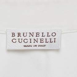 Pre Owned فستان برونيللو كوتشيليني بيج/أبيض ساتان وقماش منفوش ميدي مقاس صغير