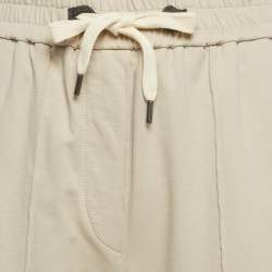 Pre Owned بنطلون برونيلو كوتشينيلي جيرسي بيج بحبل مقاس صغير جدًا