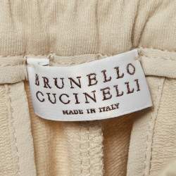 Pre Owned بنطلون برونيلو كوتشينيلي جيرسي بيج بحبل مقاس صغير جدًا