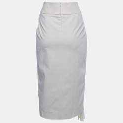 Pre Owned Brunello Cucinelli Cream Twill and Cotton Pleat Detail Midi Skirt M