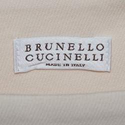 Pre Owned Brunello Cucinelli Cream Twill and Cotton Pleat Detail Midi Skirt M