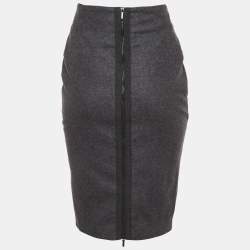 Pre Owned Brunello Cucinelli Grey Felt Pencil Skirt S
