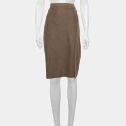 Pre Owned تنورة برونيلو كوتشينيللي بنية صوف قلم رصاص كبيرة