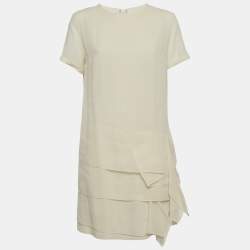 Pre Owned Brunello Cucinelli Cream Cotton Tired Mini Dress L