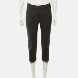 Pre Owned Brunello Cucinelli Dark Grey Wool Monili Embellished Cropped Trousers S