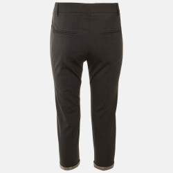 Pre Owned Brunello Cucinelli Dark Grey Wool Monili Embellished Cropped Trousers S
