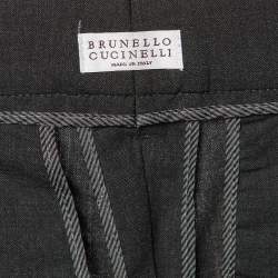 Pre Owned Brunello Cucinelli Dark Grey Wool Monili Embellished Cropped Trousers S