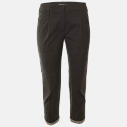 Pre Owned Brunello Cucinelli Dark Grey Wool Monili Embellished Cropped Trousers S