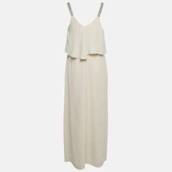 Pre Owned Brunello Cucinelli Beige Crepe Flared Maxi Dress M