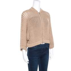 Pre Owned Brunello Cucinelli Camel Brown Chunky Knit Batwing Sleeve Cropped Cardigan XL