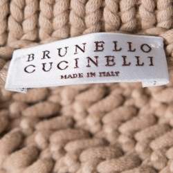 Pre Owned Brunello Cucinelli Camel Brown Chunky Knit Batwing Sleeve Cropped Cardigan XL